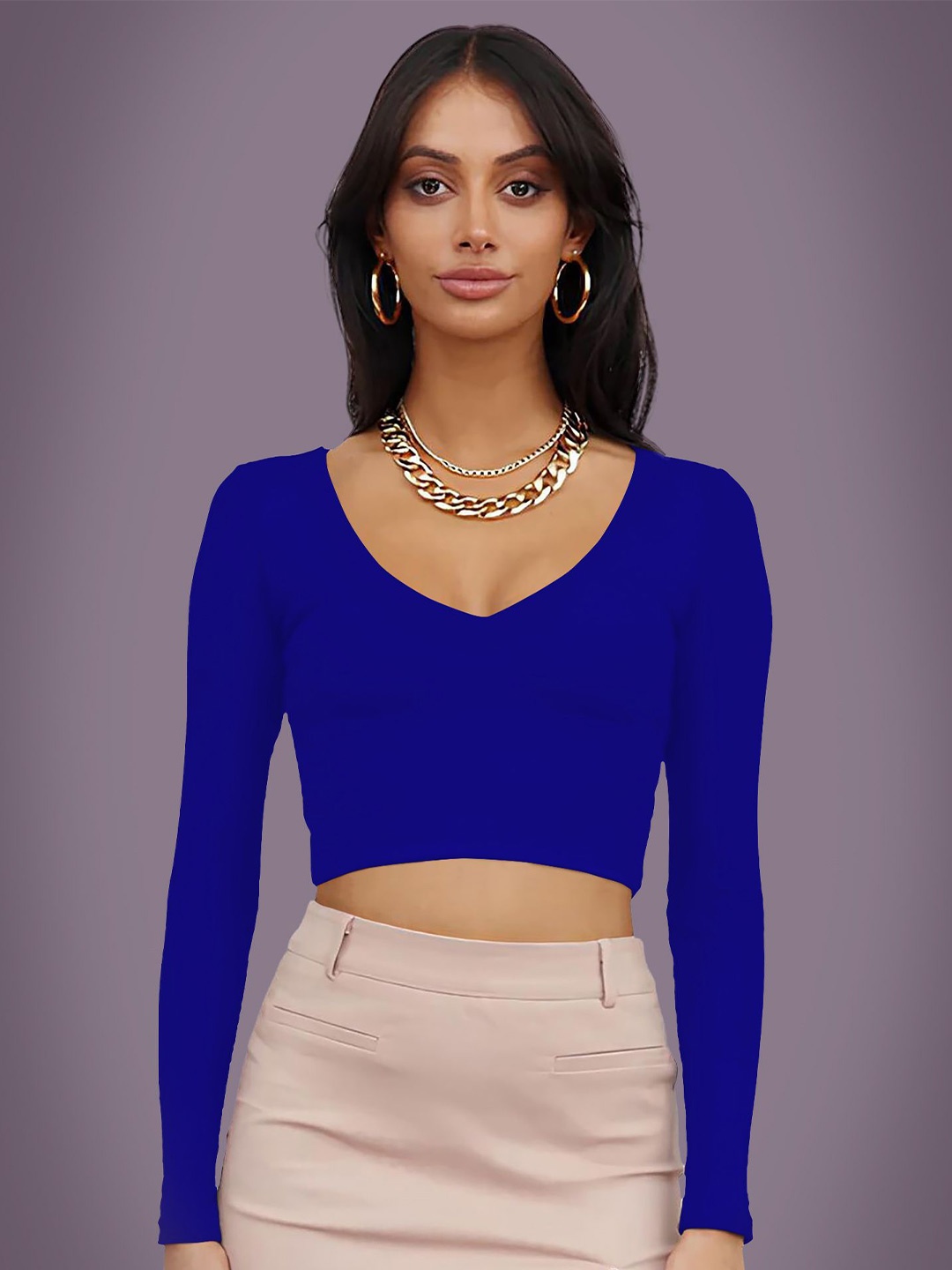 

Dream Beauty Fashion Women V-Neck Fitted Crop Top, Blue