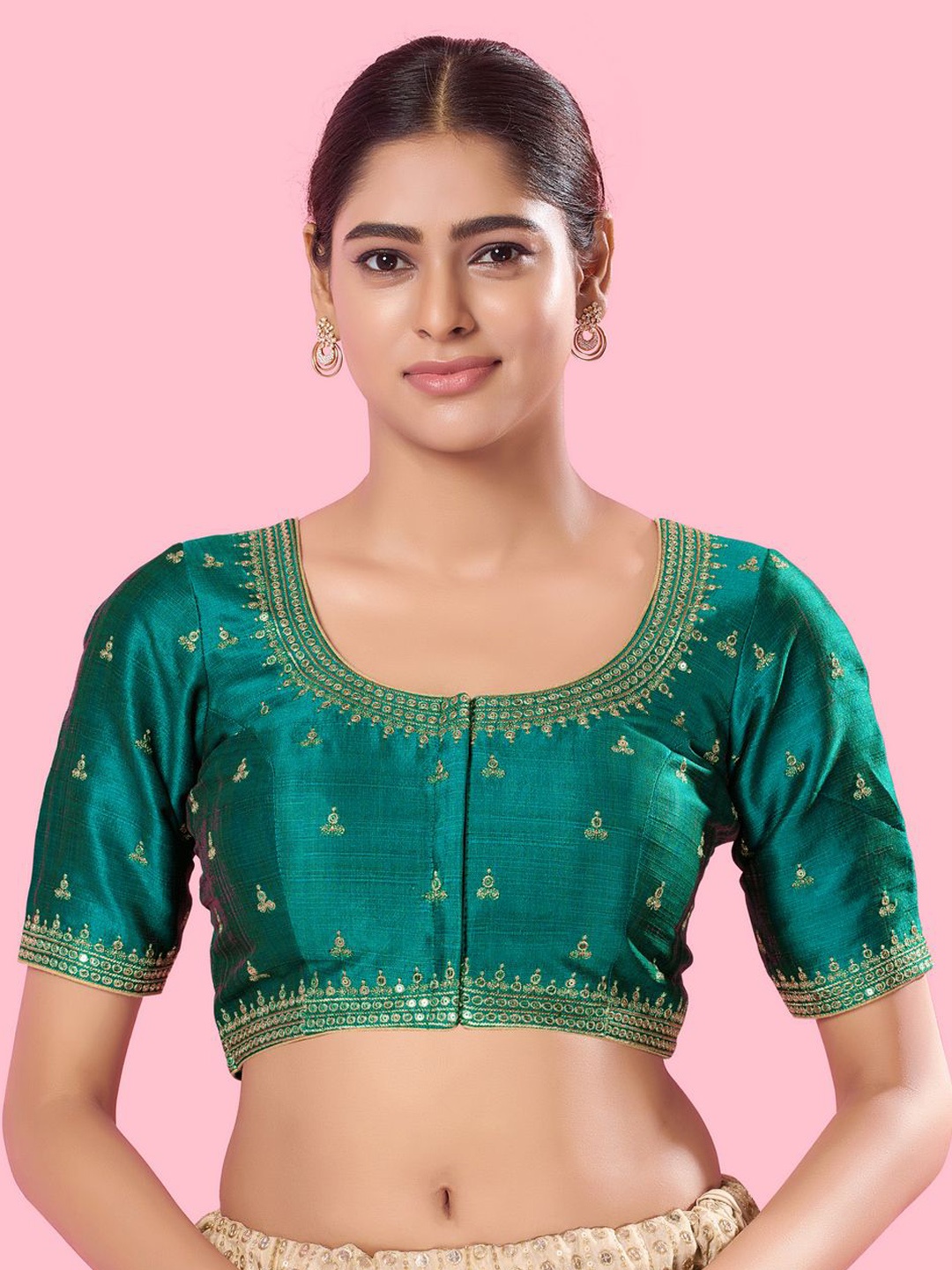 

VAMAS - THE DESIGNER BLOUSES Women Square Neck Padded Saree Blouse, Green