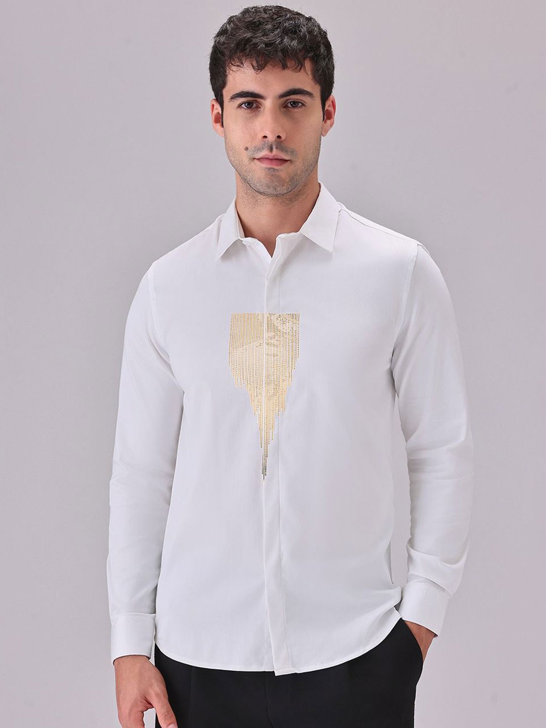 

Banana Club Men Classic Slim Fit Embellished Party Shirt, White