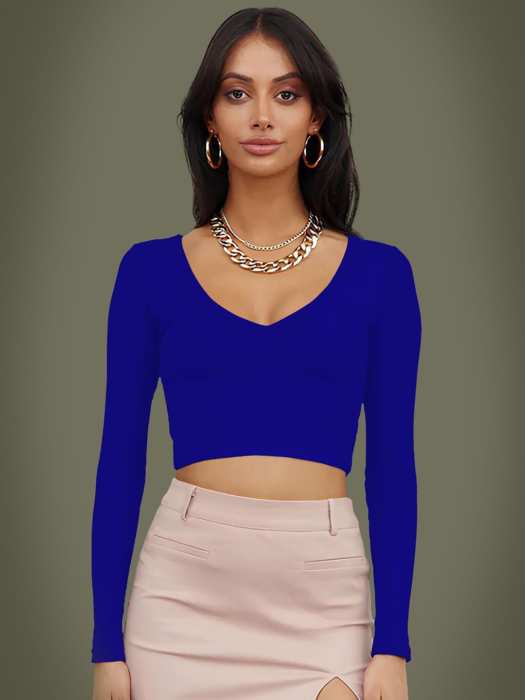 

Dream Beauty Fashion Women V-Neck Crop Top, Blue