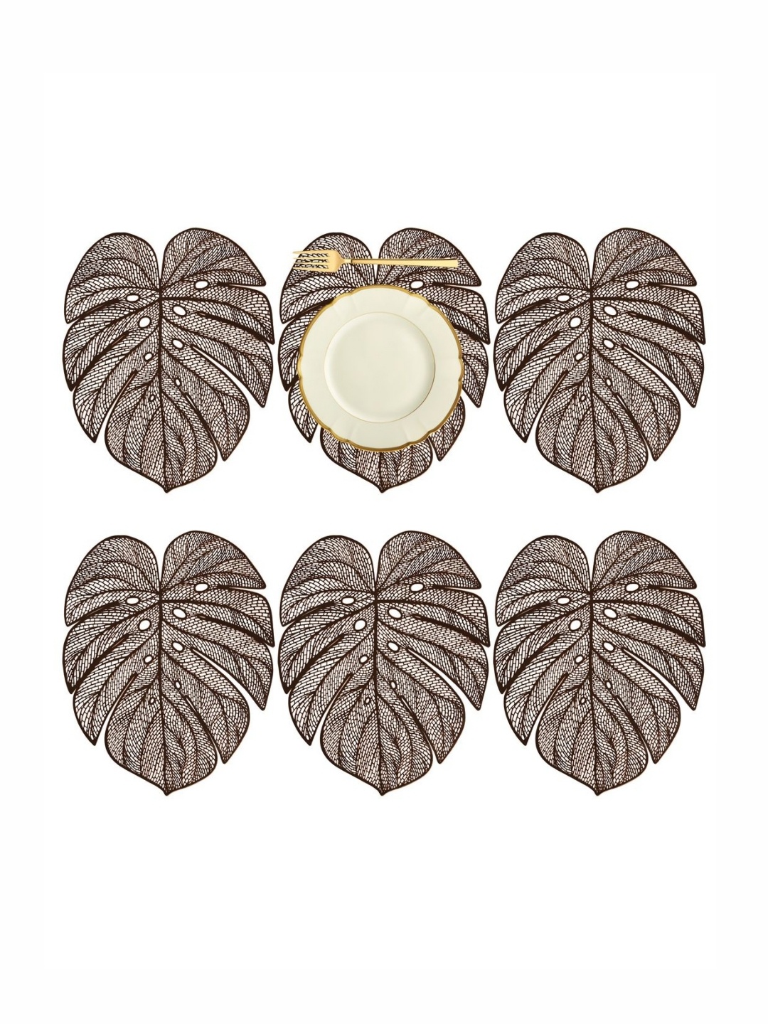 

Aura Brown 6 Pieces Textured Leaf Shape Table Placemats, Copper