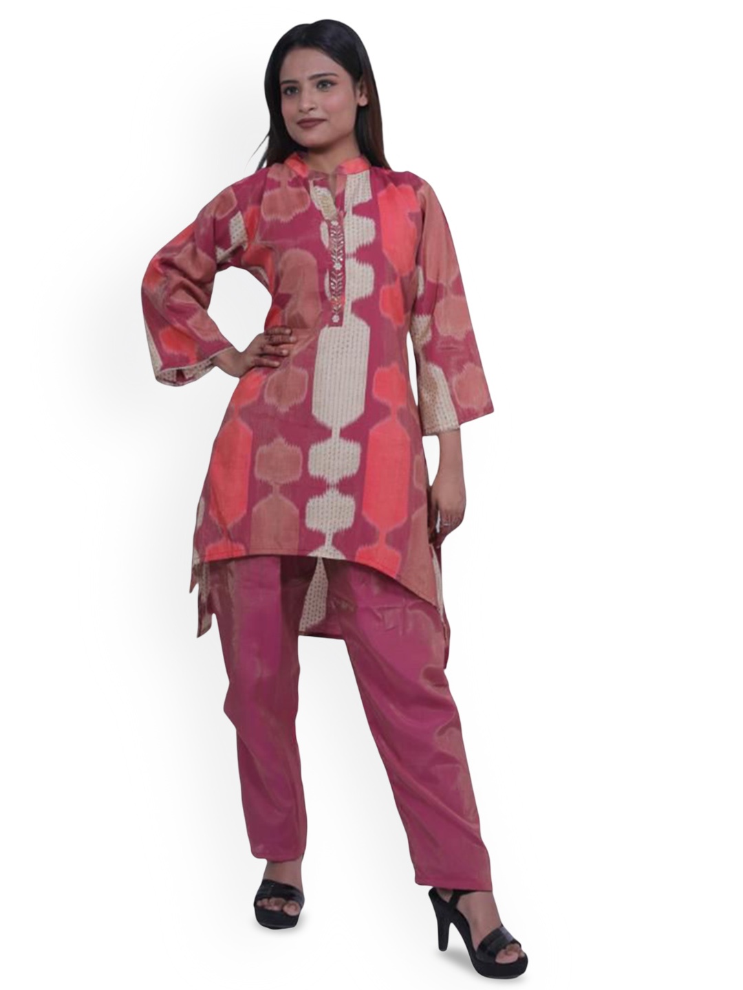 

Wavy Collection Floral Printed Thread Work Pure Silk Straight Kurta with Trouser, Maroon