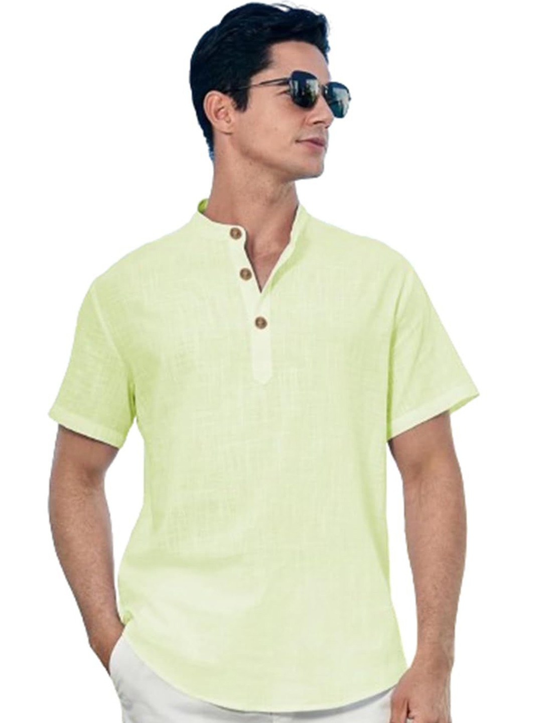 

EdinWolf Men India Slim Fit Band Collar Solid Cotton Casual Shirt, Sea green