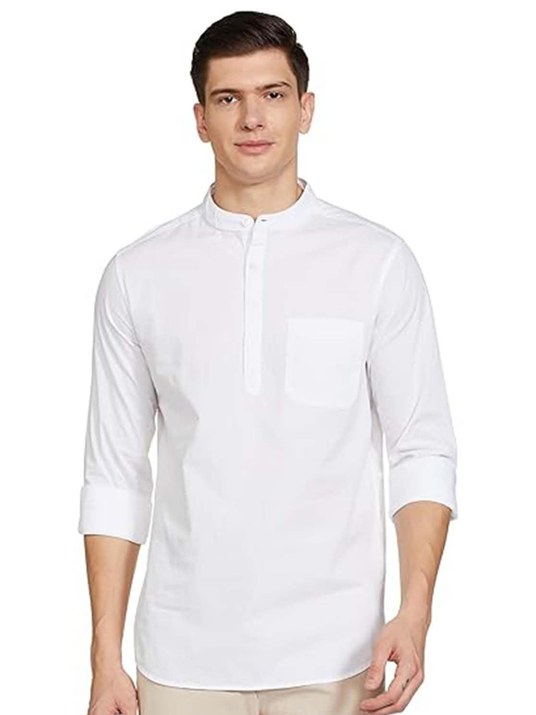 

EdinWolf Men India Slim Fit Band Collar Solid Cotton Casual Shirt, White