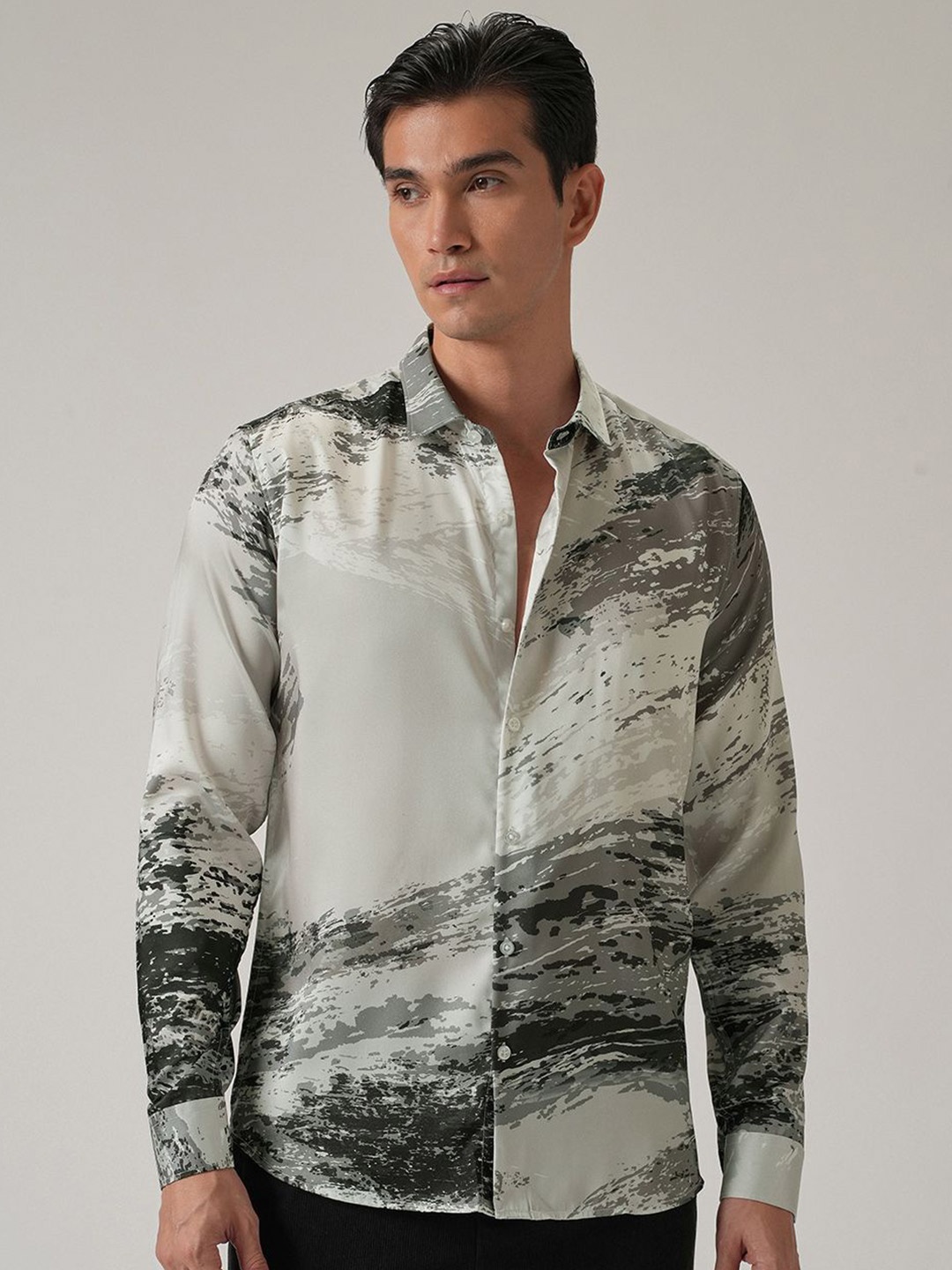 

Banana Club Men Classic Slim Fit Abstract Printed Casual Shirt, Grey