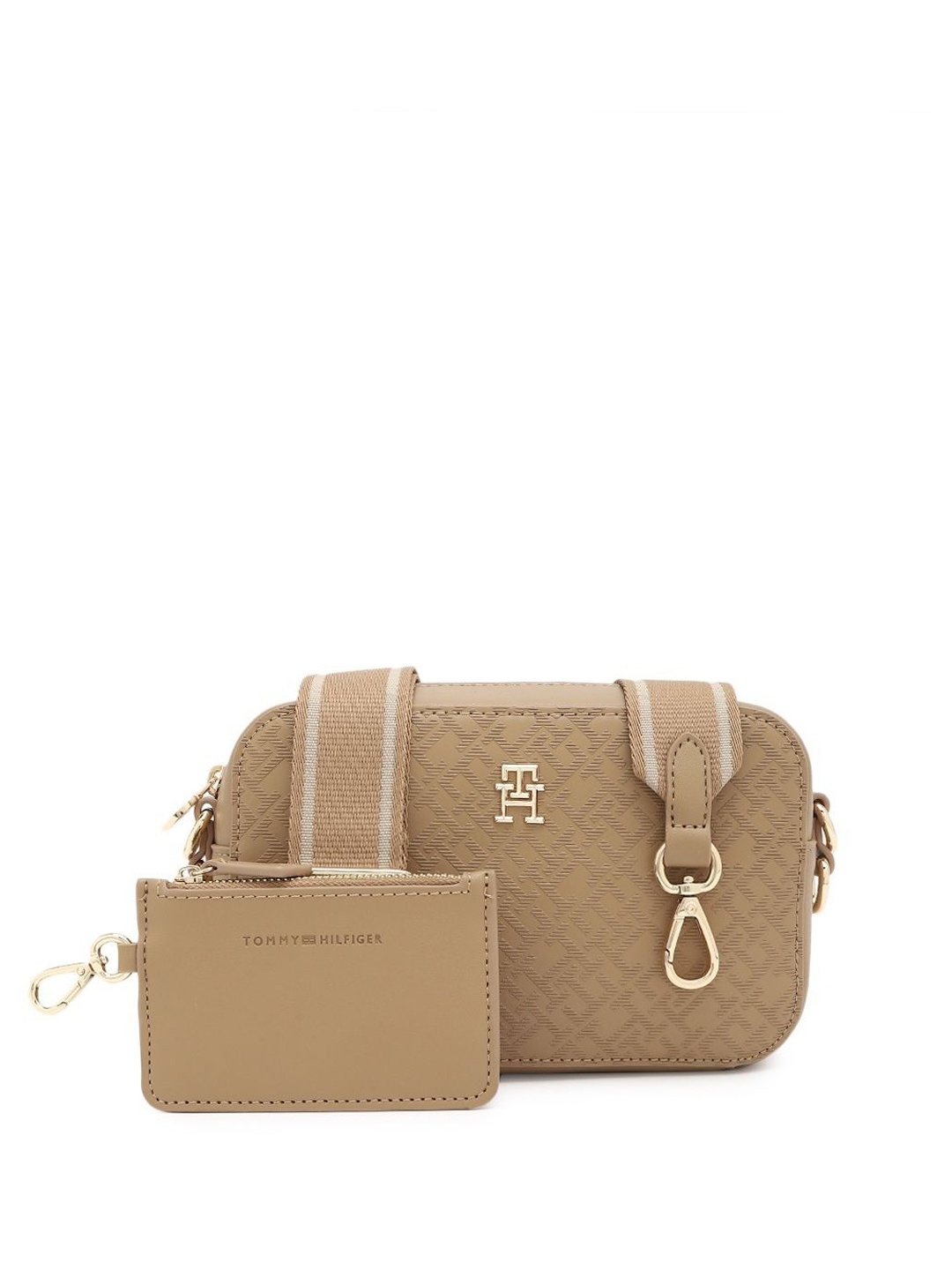 

Tommy Hilfiger Printed PU Structured Sling Bag, Beige