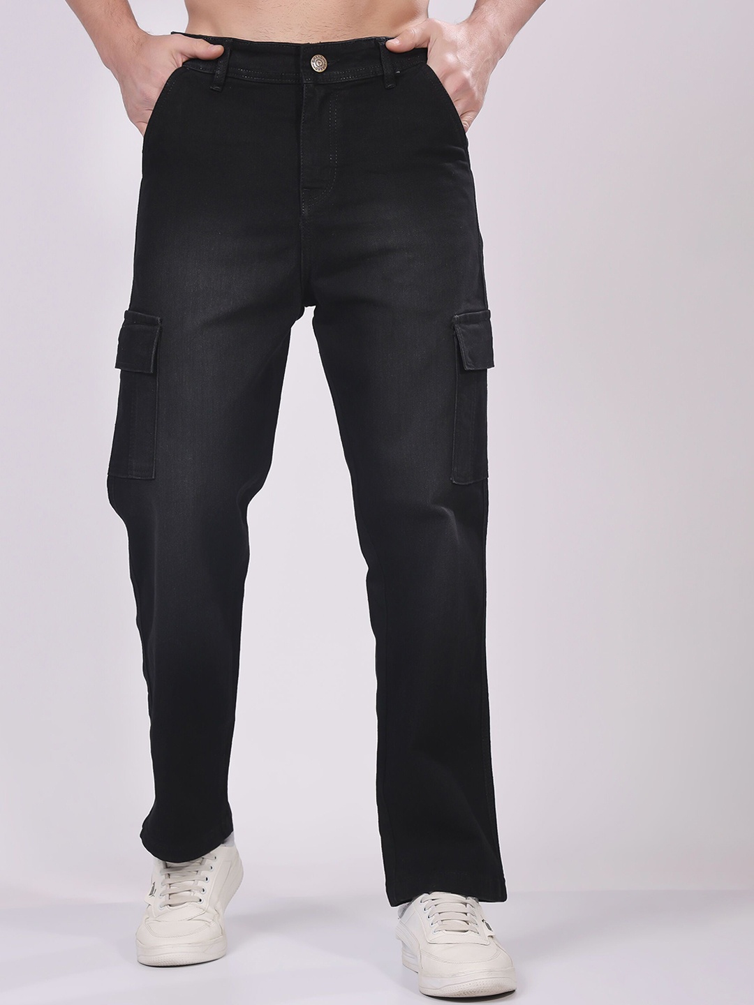 

EDITLOOK Men Regular Fit Mid-Rise Acid Wash Jeans, Black