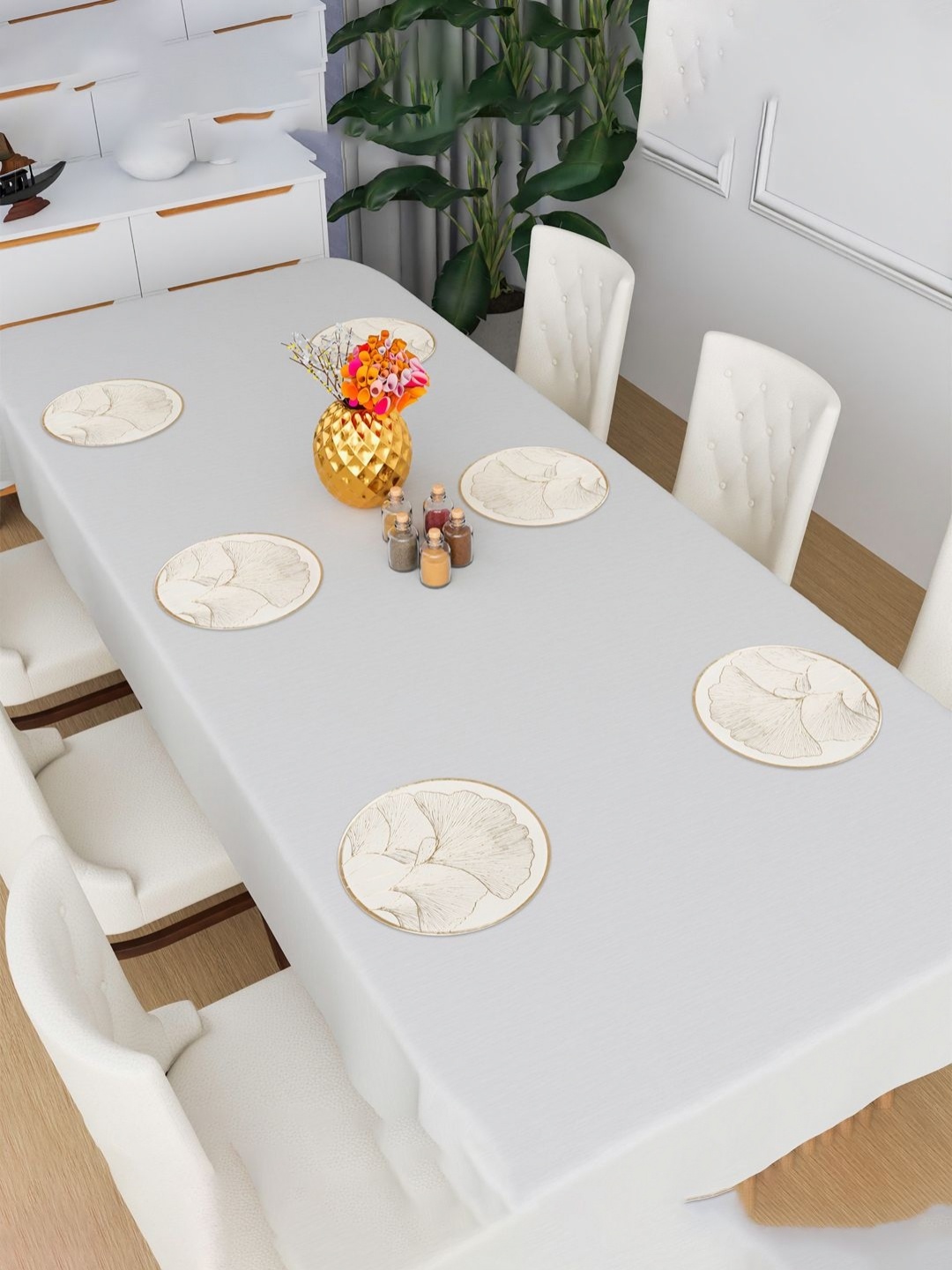 

Aura Cream Colored and Gold-Toned 4 Pieces Floral Printed Round Table Placemats