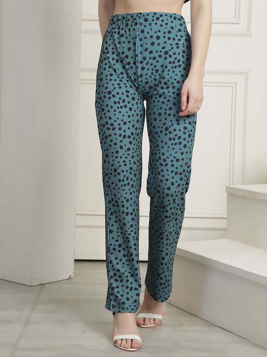 

Tromko Women Polka Dot Printed Relaxed High-Rise Trousers, Sea green