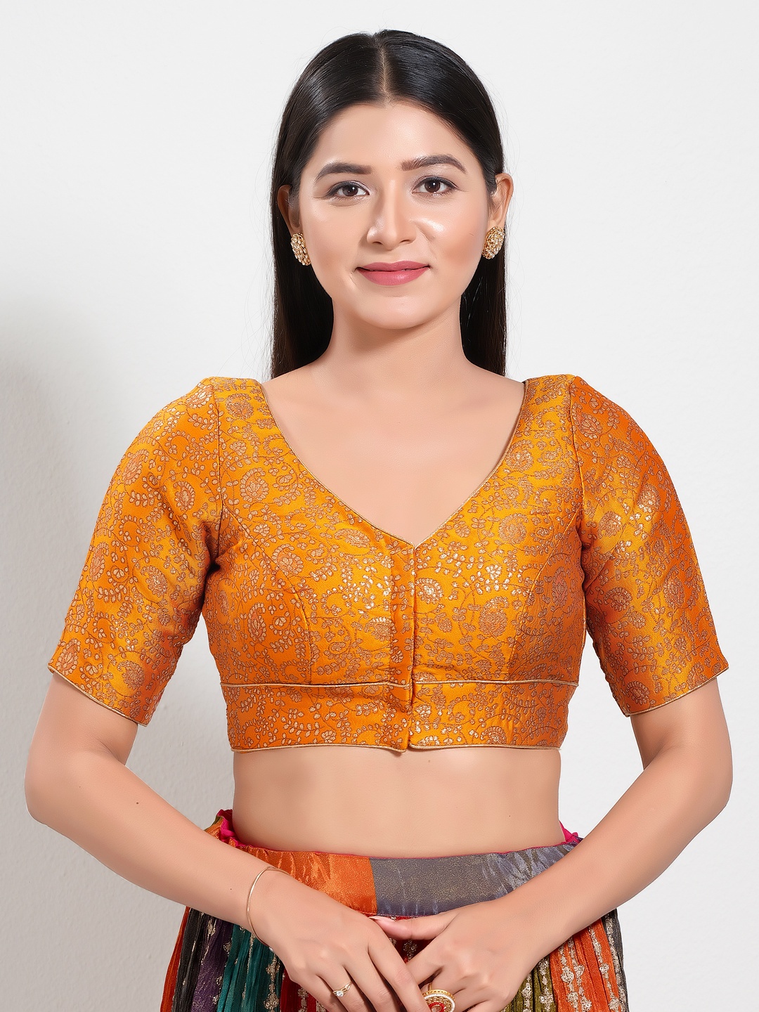 

VAMAS - THE DESIGNER BLOUSES Women V-Neck Padded Saree Blouse, Mustard