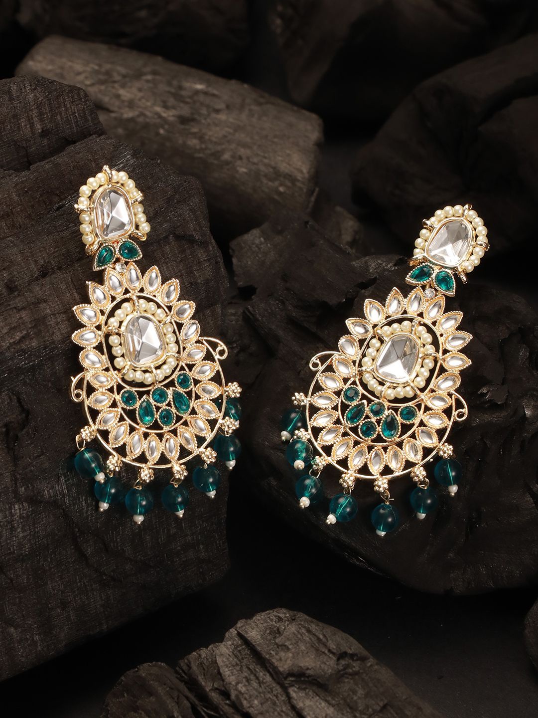 

House of Pataudi Gold-Platred Kundan Studded And Beaded Classic Drop Earrings