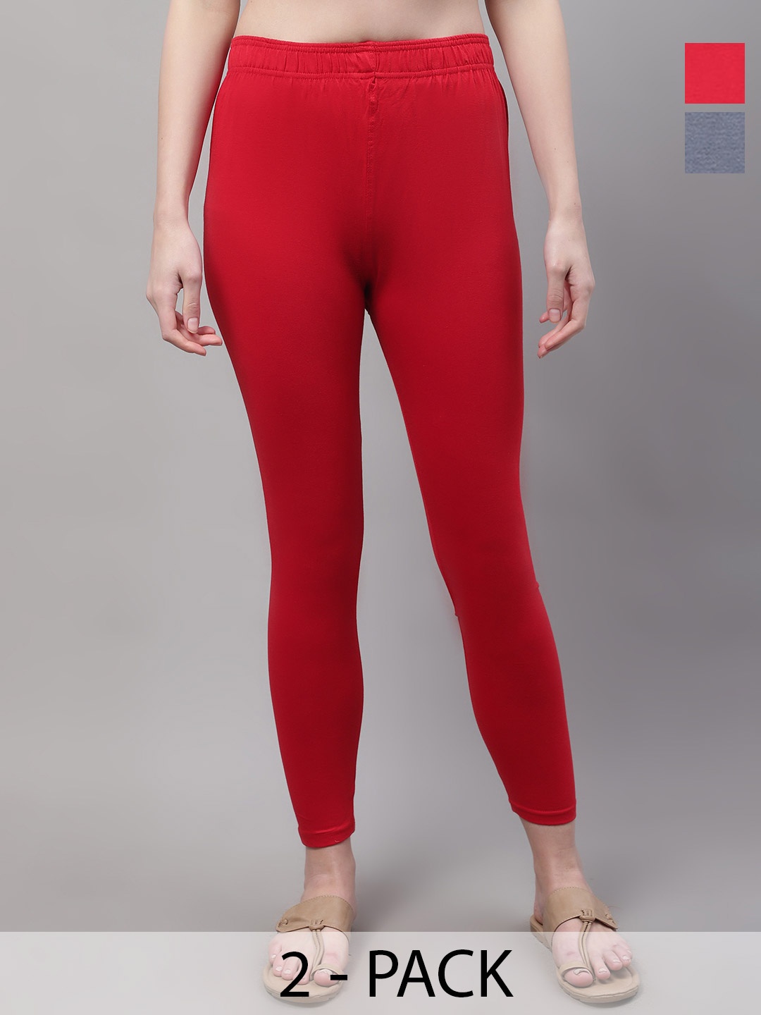 

Valles365 by S.C. Women Pack Of 2 Cotton Mid-Rise Ankle-Length Leggings, Red
