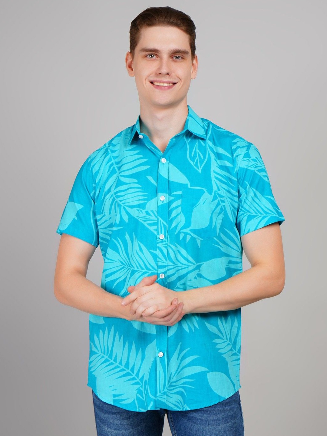 

LOUIS MONARCH Men Regular Fit Spread Collar Floral Printed Cotton Casual Shirt, Blue