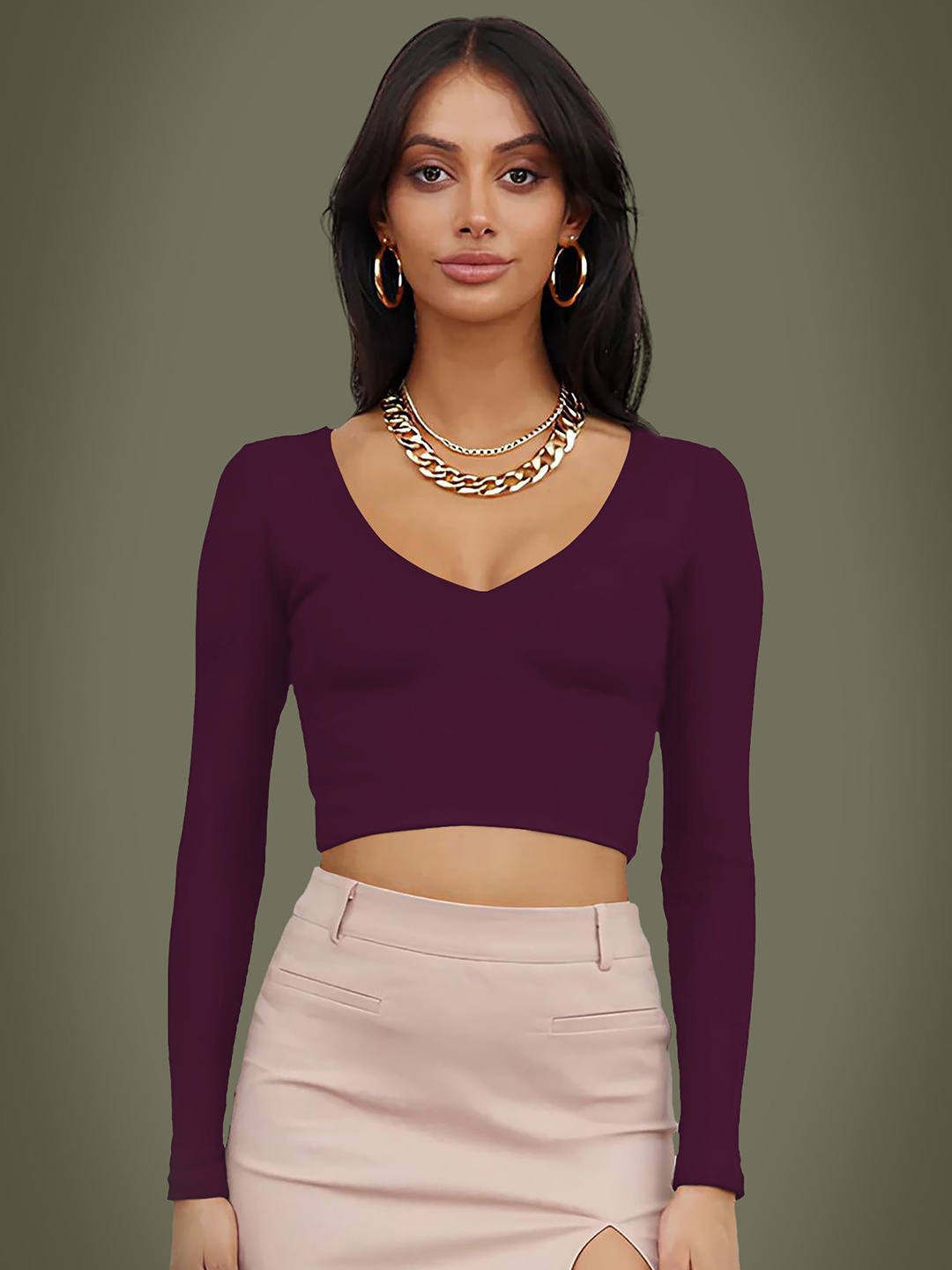 

Dream Beauty Fashion Women Full Sleeves Crop Top, Purple