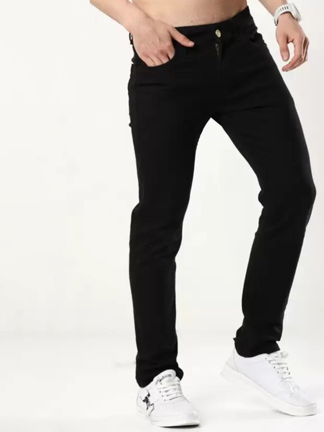 

LINARIA Men Classic Mid-Rise Slim Fit Clean Look Stretchable Jeans, Black