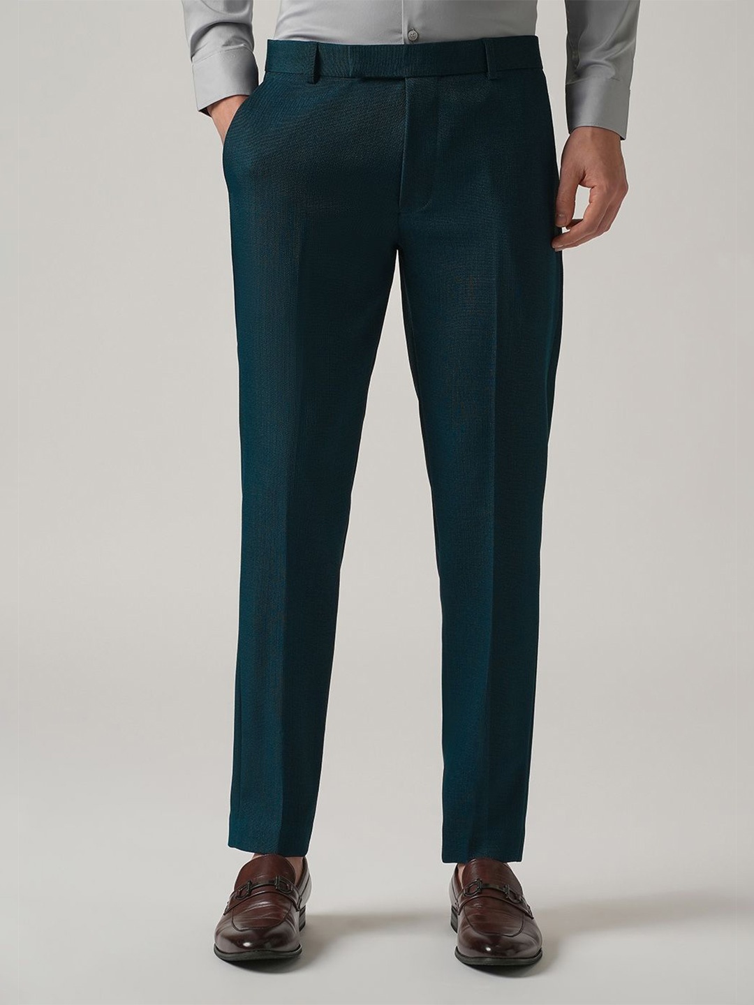 

Banana Club Men Smart Slim Fit Teal Blue Formal Trouser
