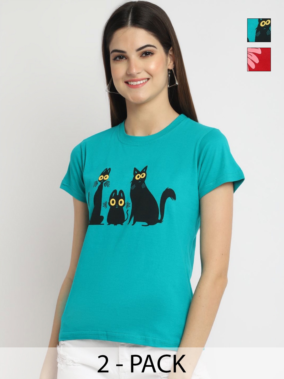 

Tromko Women Typography Printed Round Neck Cotton Regular Fit T-shirt, Blue
