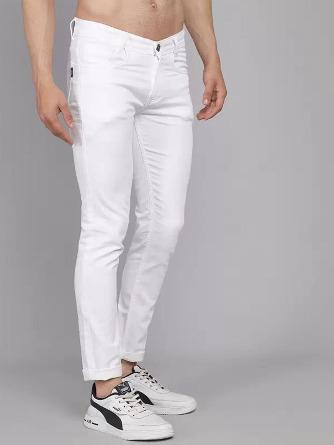 

LINARIA Men Cotton Classic Straight Fit Low-Rise Stretchable Jeans, White