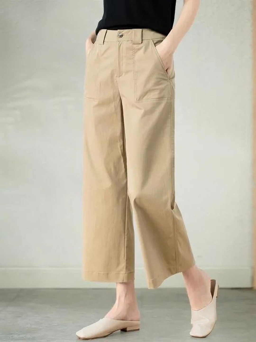 

Outzidr Women Original Mid-Rise Straight Fit Culottes, Beige