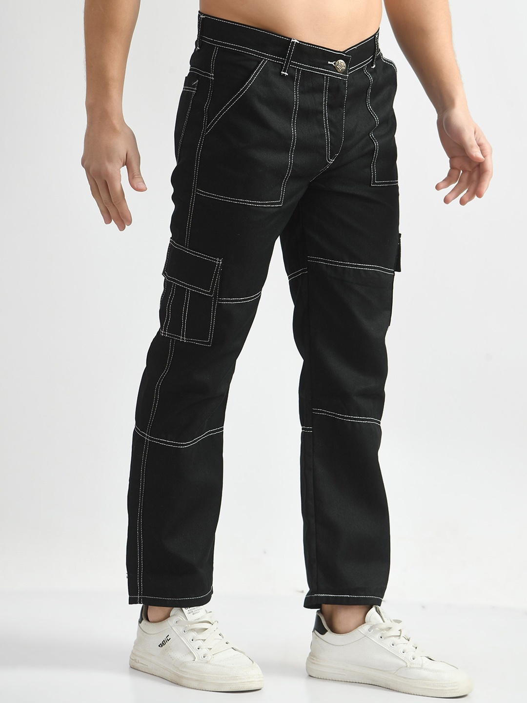 

LINARIA Men Classic Mid-Rise Cargo Styles Jeans, Black