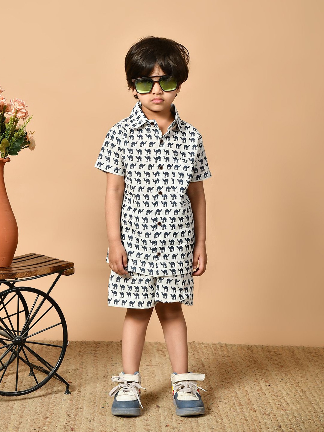 

BAESD Boys Printed Short Sleeves Pure Cotton Shirt With Shorts, Blue