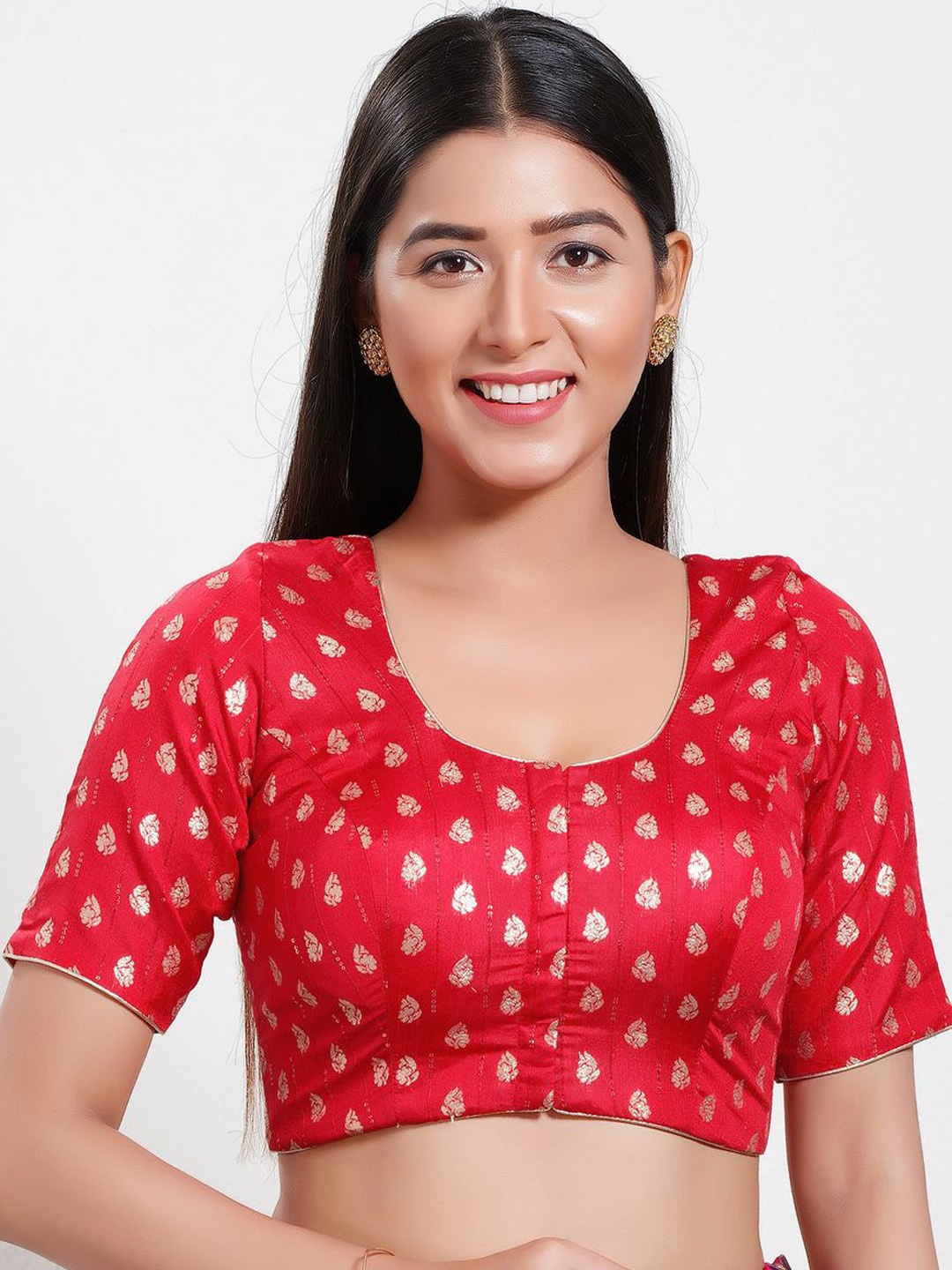 

VAMAS - THE DESIGNER BLOUSES Women Round Neck Padded Saree Blouse, Red