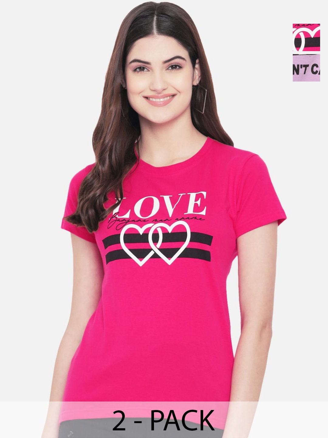 

Tromko Women Pack of 2 Graphic Printed Round Neck Cotton Regular Fit T-shirts, Fuchsia