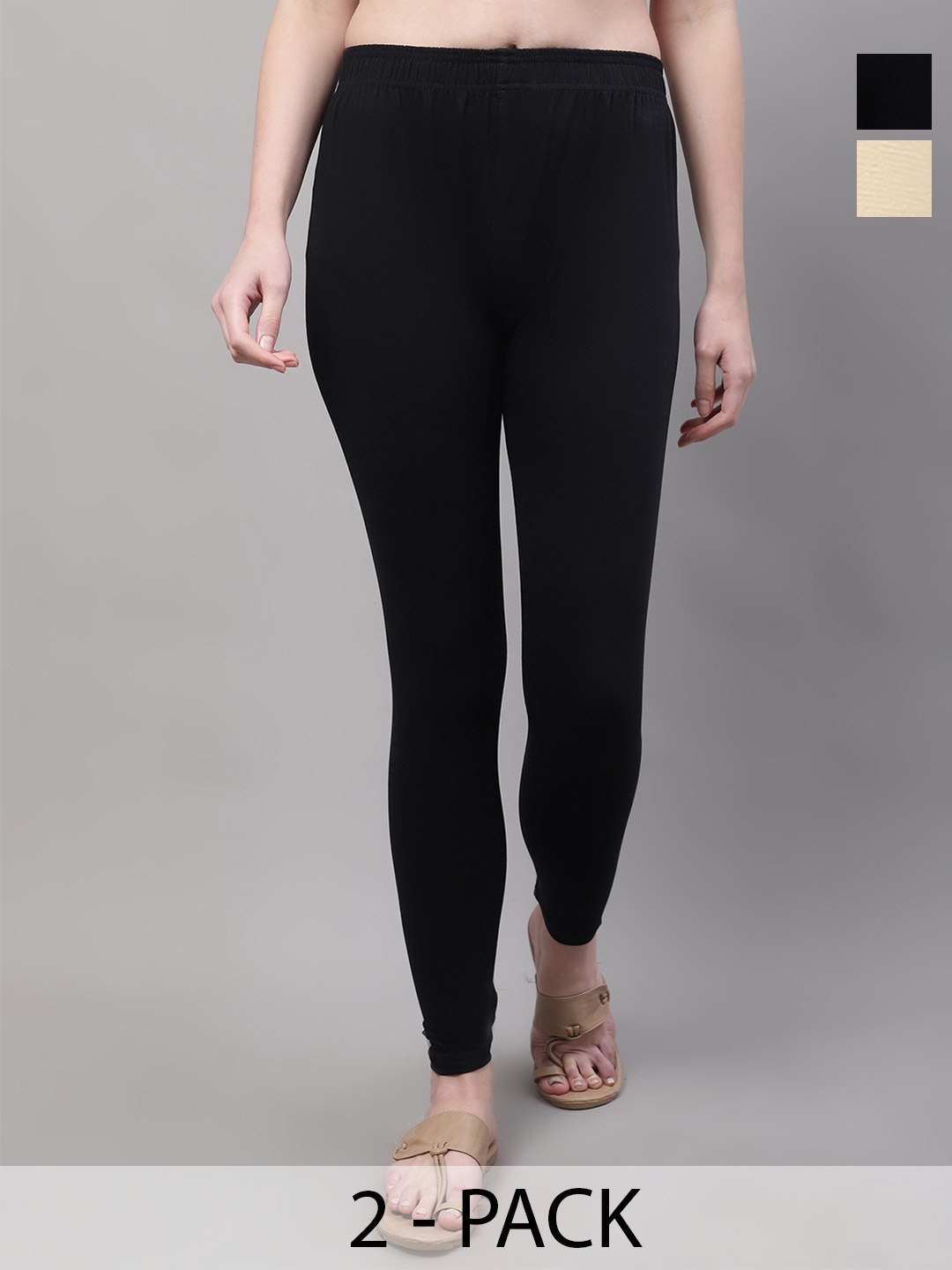 

Valles365 by S.C. Women Pack Of 2 Slim-Fit Mid-Rise Ankle-Length Leggings, Black
