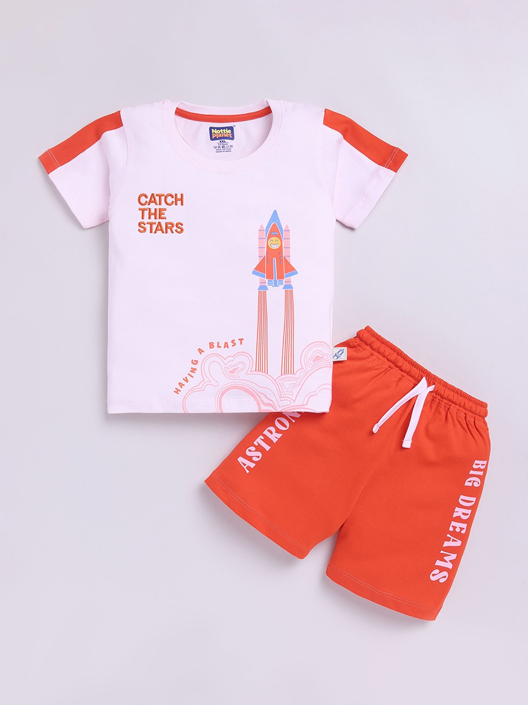 

Nottie Planet Boys Printed Pure Cotton T-shirt with Shorts, Coral