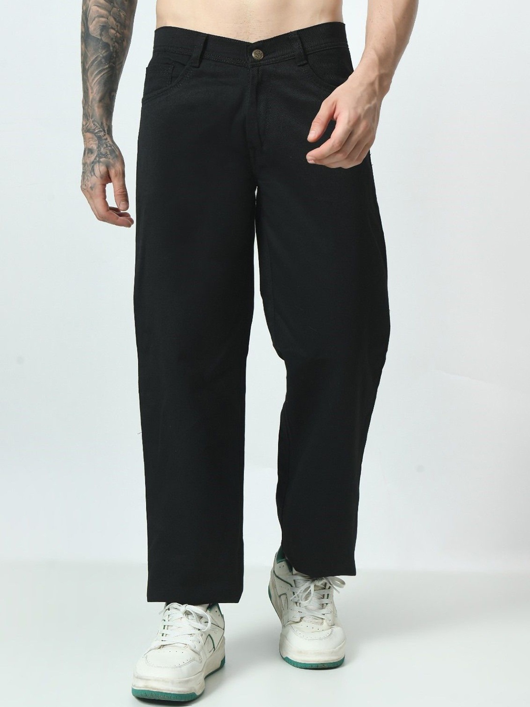 

LINARIA Men Classic Regular Fit Mid-Rise Cotton Jeans, Black