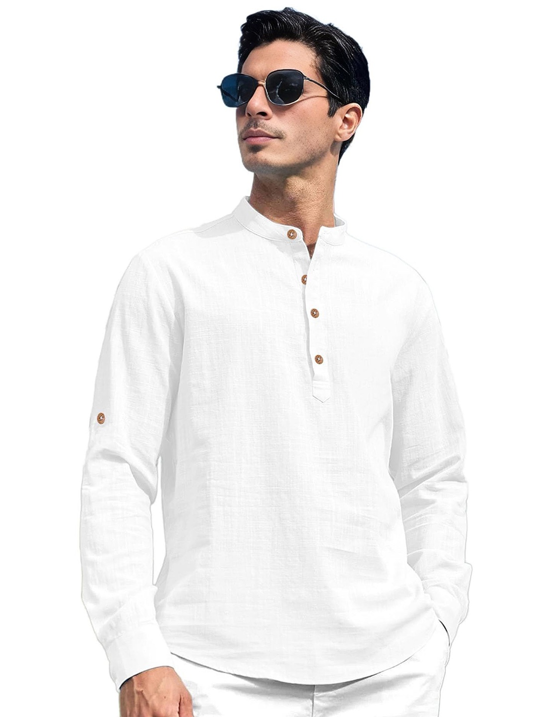 

EdinWolf Men India Slim Fit Band Collar Solid Cotton Casual Shirt, White