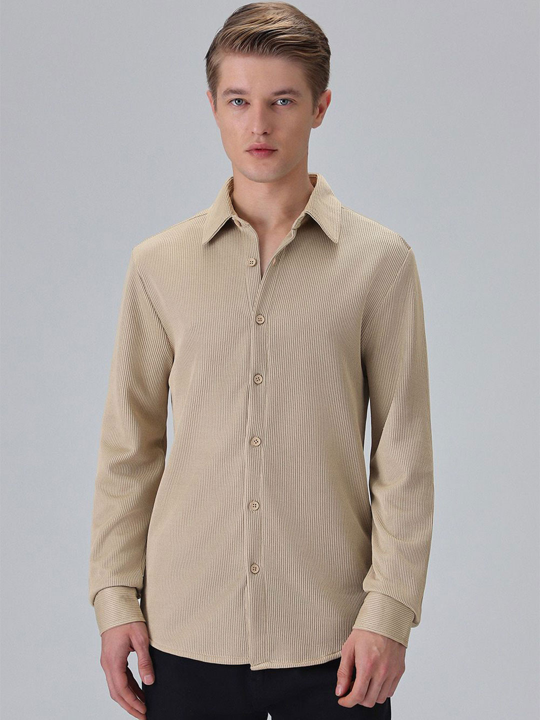 

Banana Club Men Classic Slim Fit Textured Casual Shirt, Beige