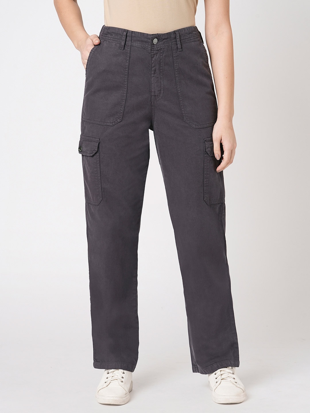 

Kraus Jeans Women High-Rise Cargos Trousers, Charcoal