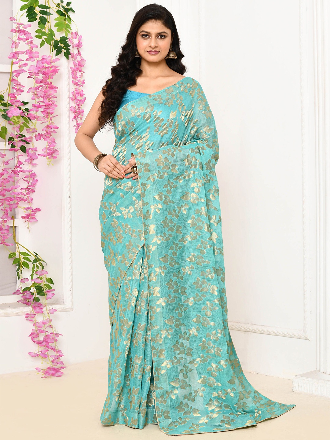 

THREAD SAGA Woven Design Saree, Turquoise blue