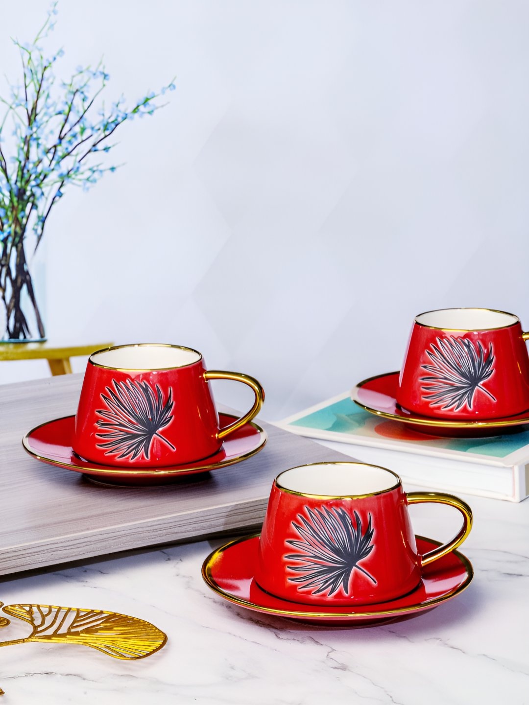 

Roxx Red and Blue 12 Pieces Floral Printed Porcelain Tea Set 220 ml Each