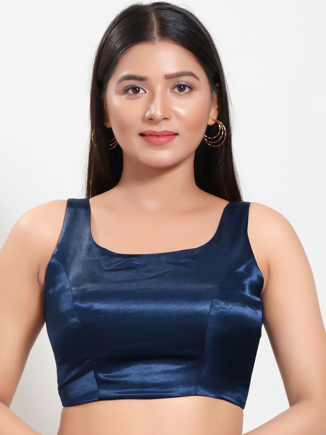 

VAMAS - THE DESIGNER BLOUSES Women Round Neck Padded Saree Blouse, Navy blue