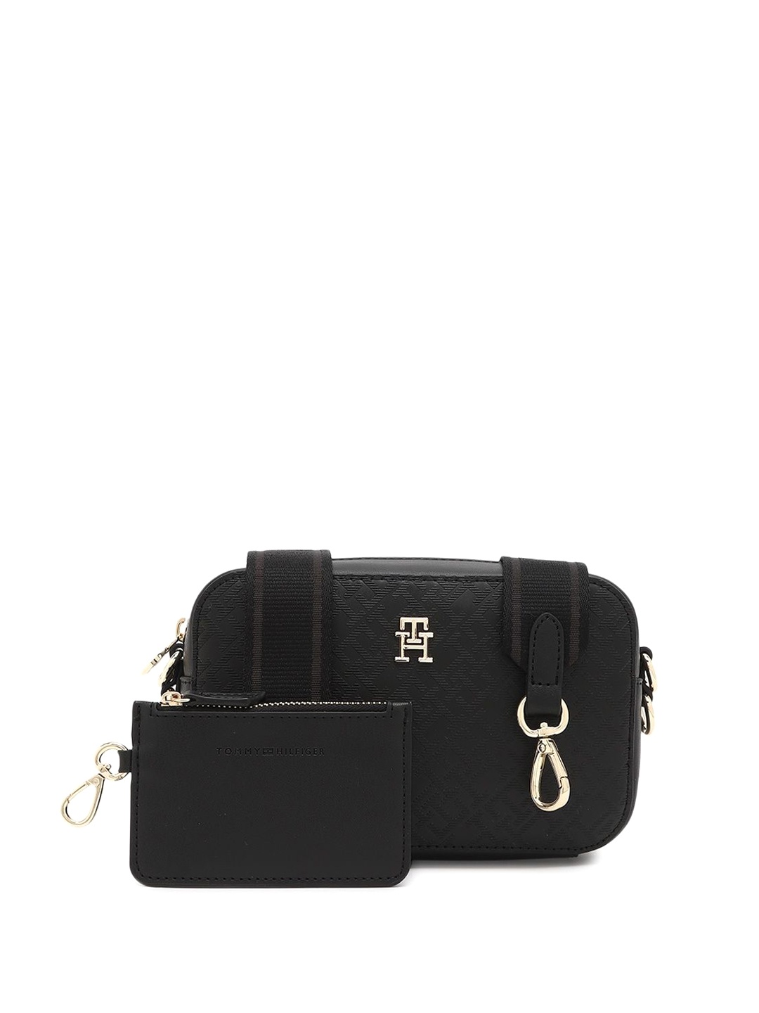 

Tommy Hilfiger Printed PU Structured Sling Bag, Black