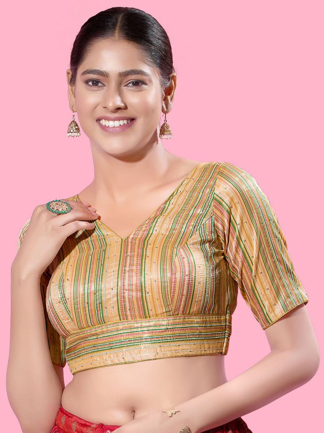 

VAMAS - THE DESIGNER BLOUSES Women V-Neck Padded Saree Blouse, Gold