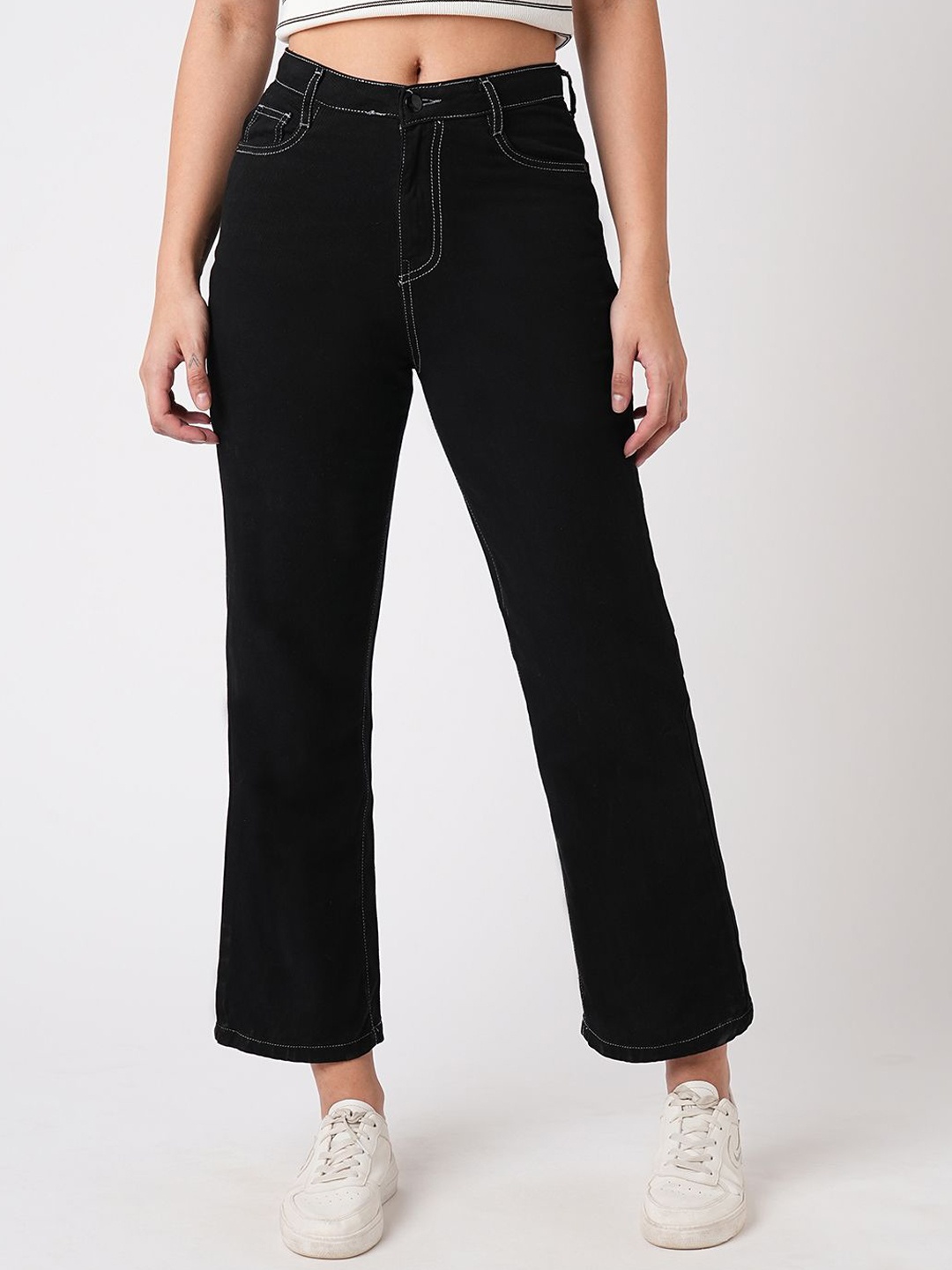

Kraus Jeans Women Straight Fit High-Rise Jeans, Black