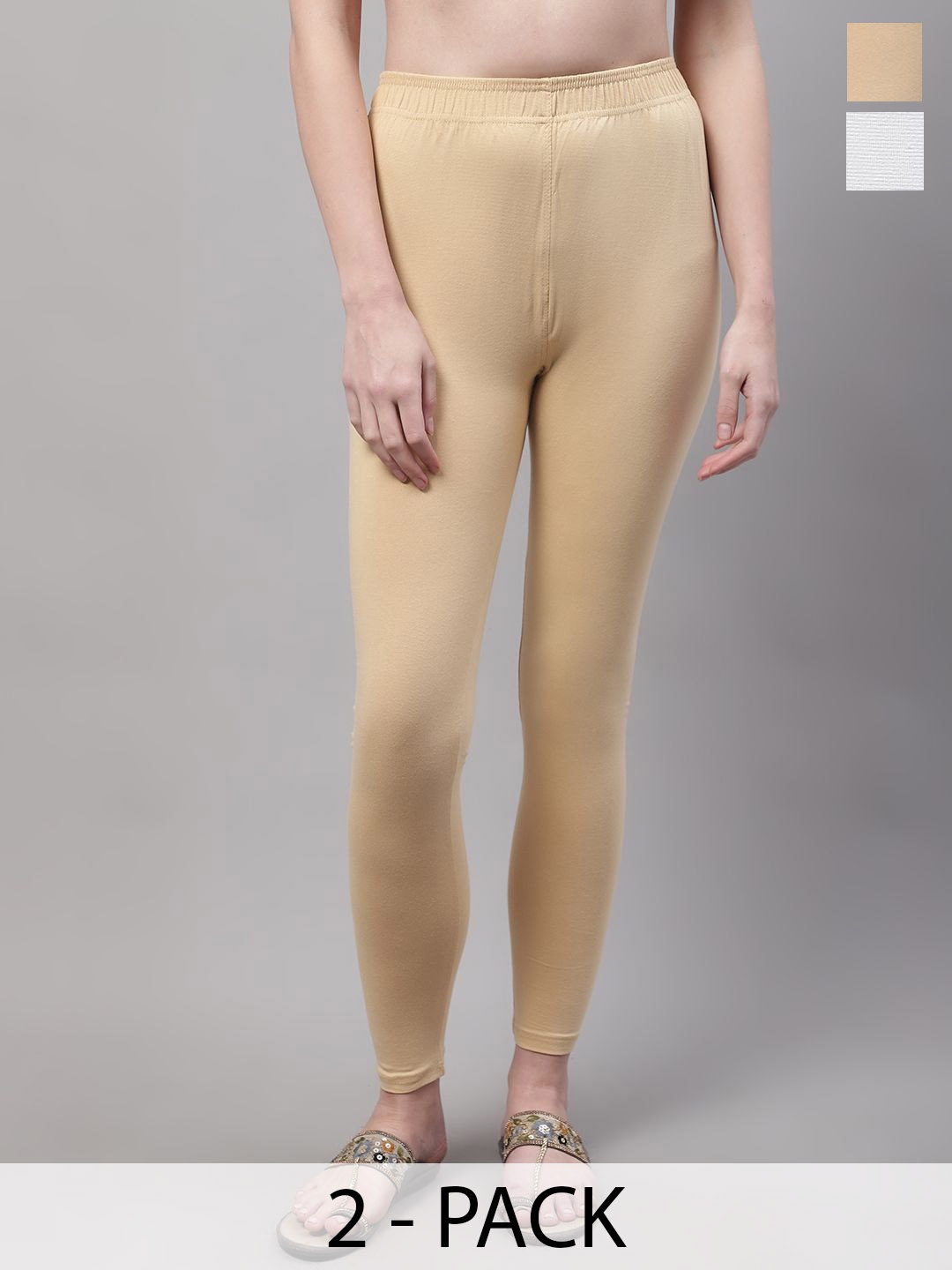 

Valles365 by S.C. Women Pack Of 2 Cotton Ankle-Length Leggings, Beige