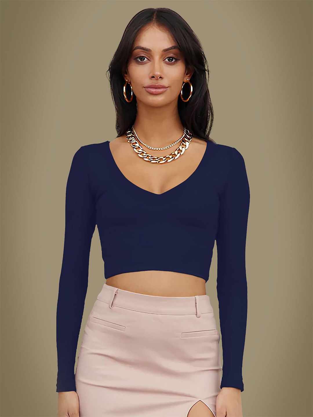 

Dream Beauty Fashion Women V-Neck Crop Top, Navy blue
