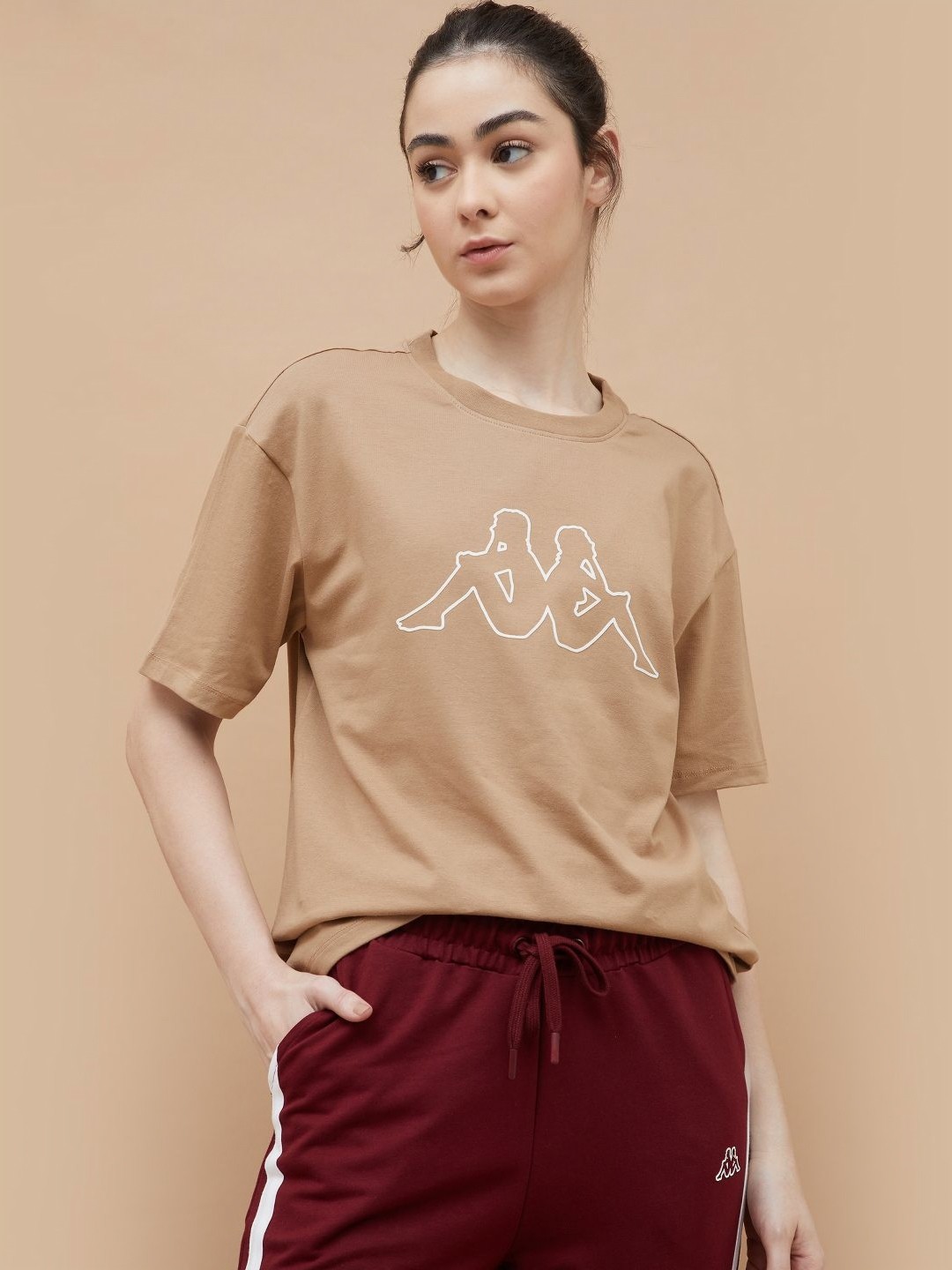 

Kappa Women Graphic Printed Round Neck Cotton Regular Fit T-shirt, Brown