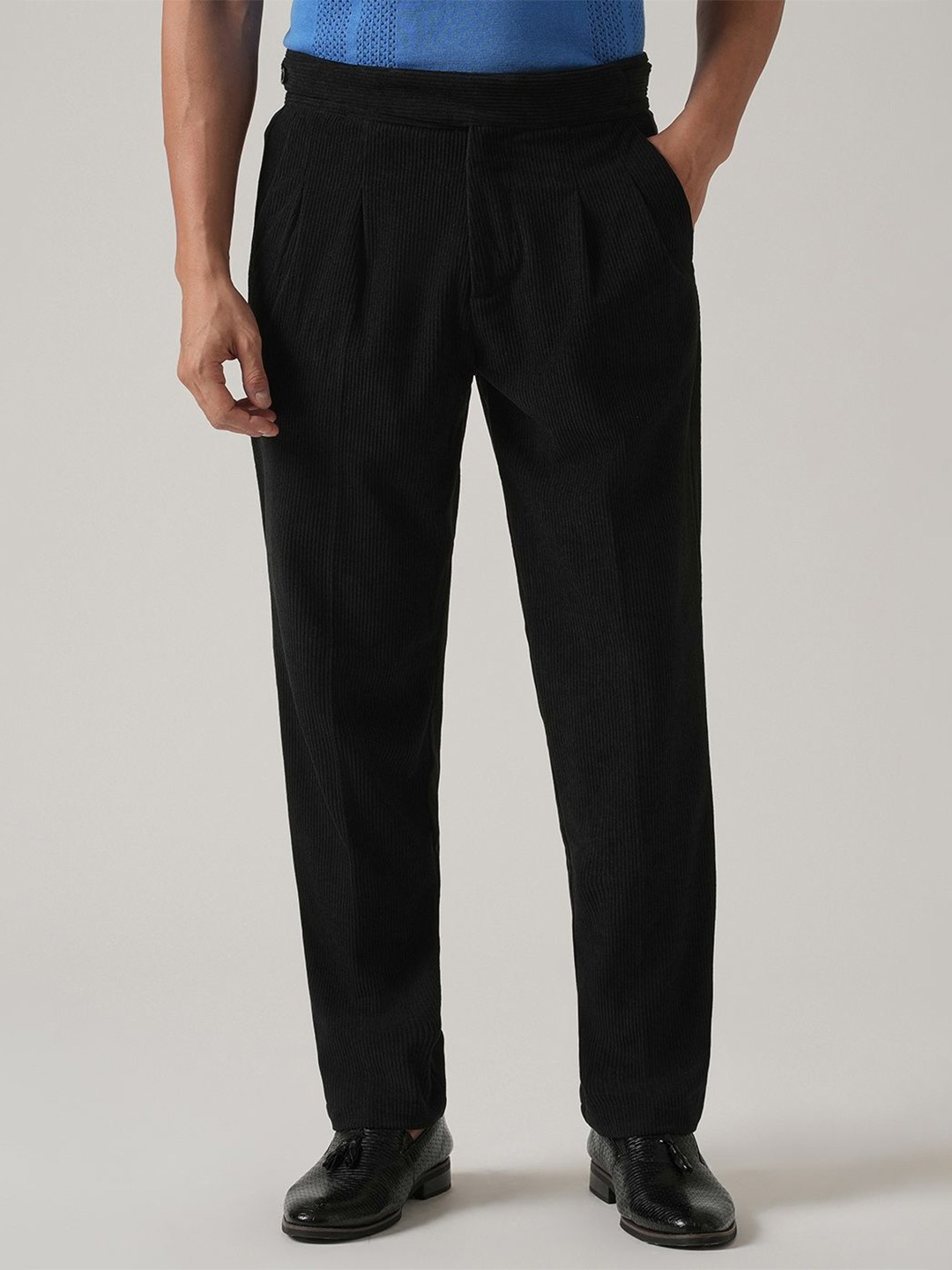 

Banana Club Men Black Corduroy Cotton Gurkha Pants