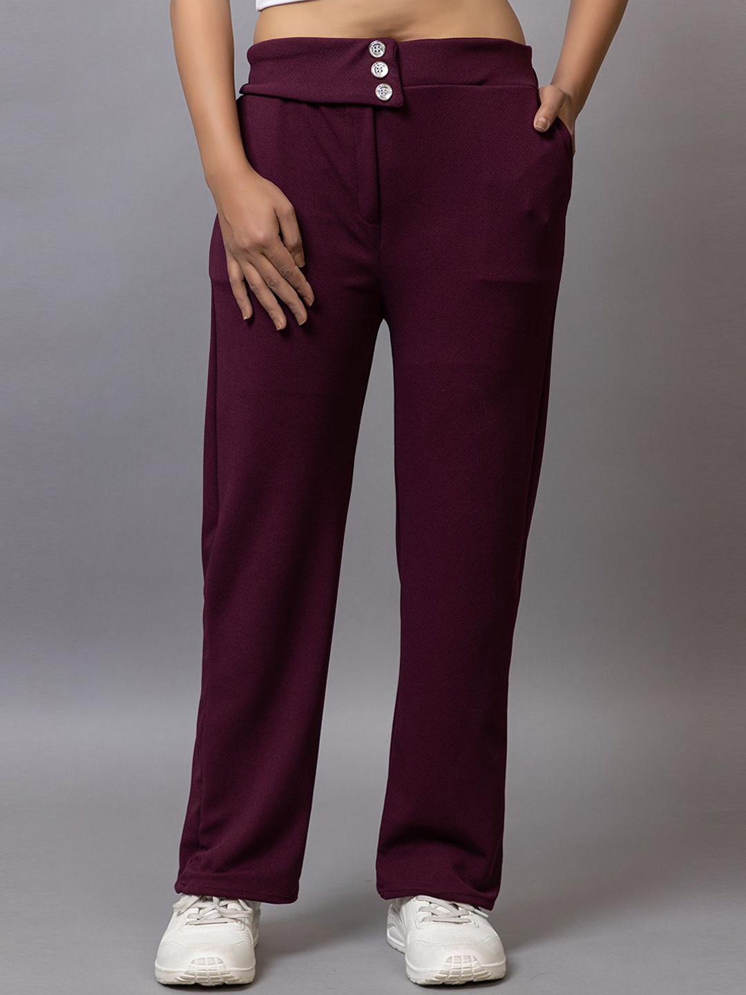 

PROBASIC Women Regular Fit Mid-Rise Cotton Trousers, Maroon