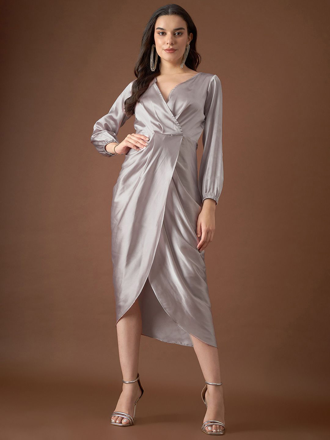 

MABISH by Sonal Jain Women Satin Tulip Midi Dress, Grey