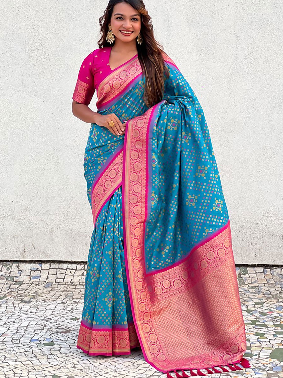 

all about you Woven Design Zari Patola Saree, Blue