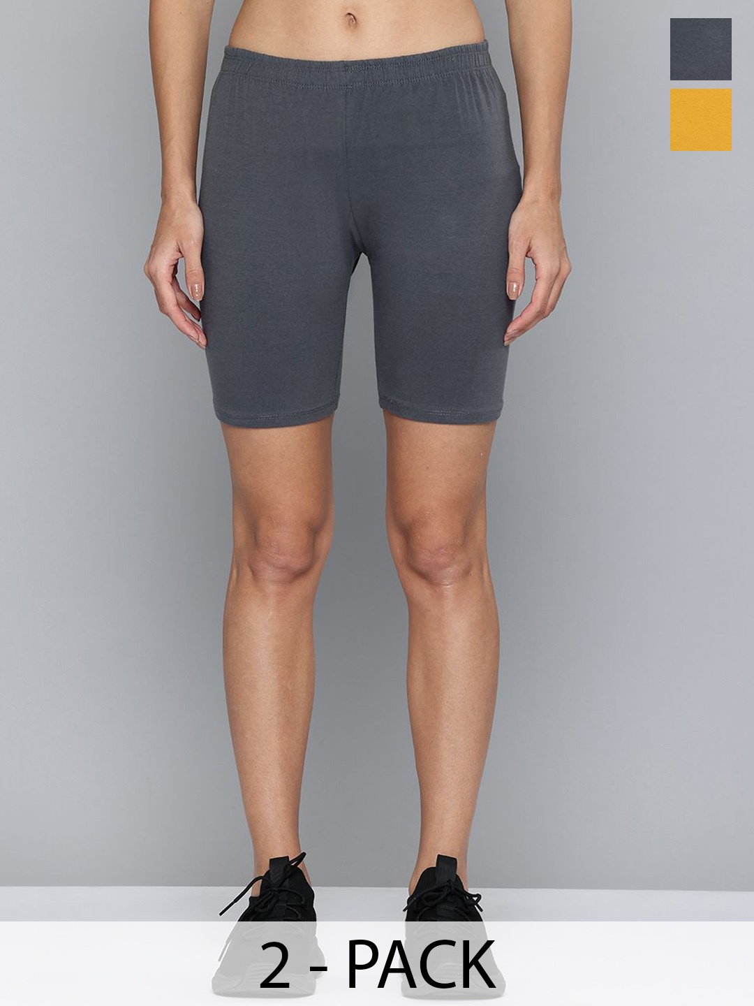 

Jinfo Women Pack Of 2 Mid-Rise Skinny Fit Cycling Sports Shorts, Grey