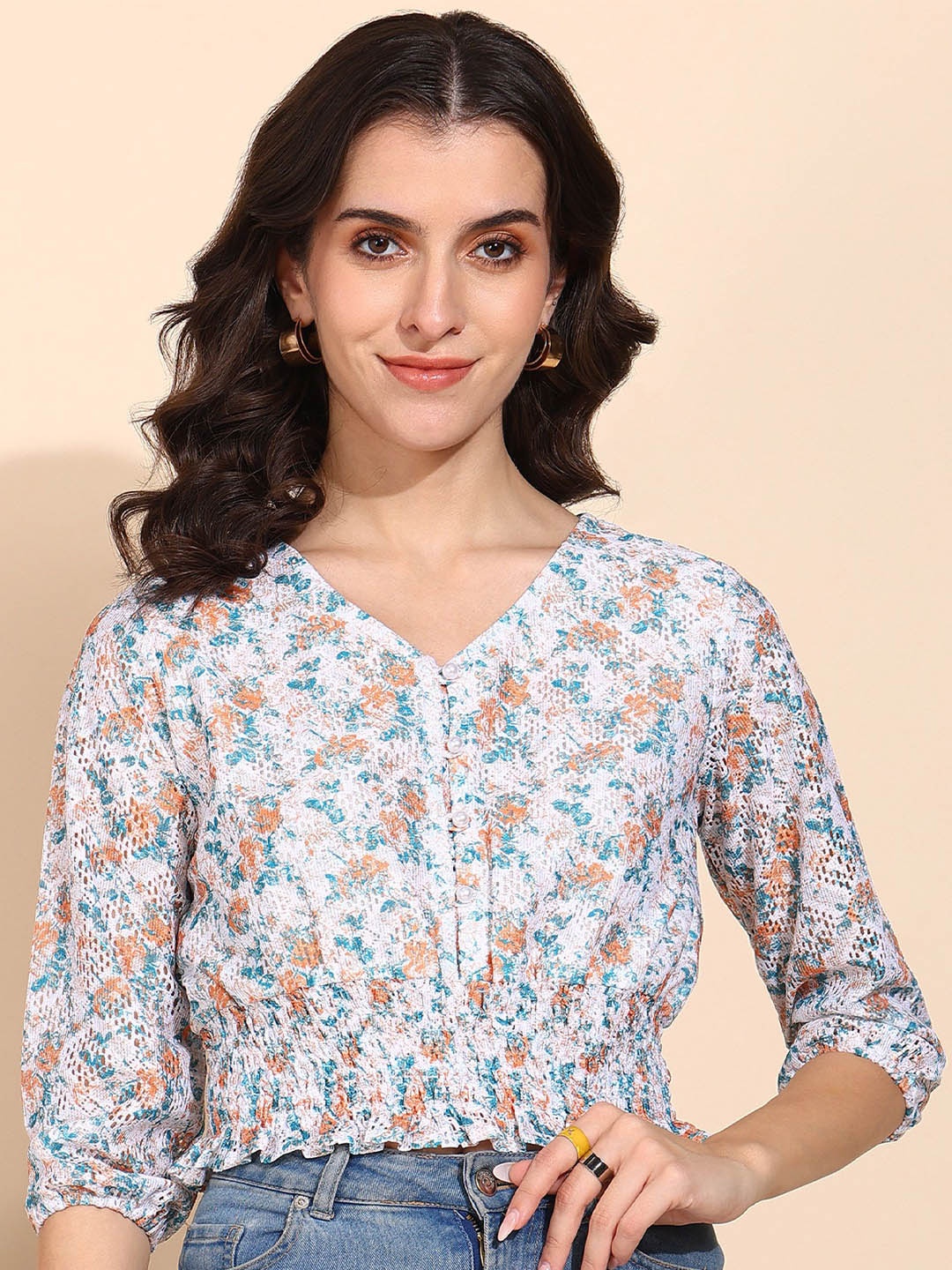 

Asami Women Printed Crop Top, Orange