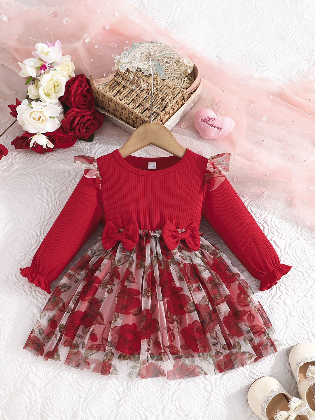 

Xsole Girls Floral Fit & Flare Dress, Red