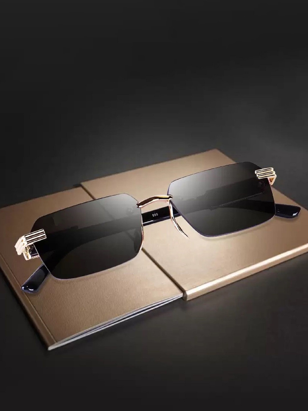 

FUNGLASSES Unisex Rectangle Sunglasses with UV Protected Lens woden sd rmles BLK, Black